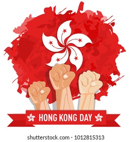 hand fist arm the symbol of national awakening day, and hong kong independence day with china flag background red white star flower