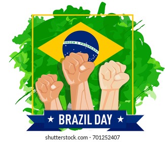 hand fist arm the symbol of national awakening day, and brazil independence day with vietnam flag background green star