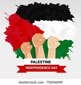 hand fist arm the symbol of Palestine independence day and national awakening day of palestine with flag background red white black green