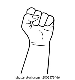 Hand in Fist Black Woman. Feminism. Monochrome vector illustration