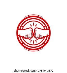 Hand fist bumb logo vector circle badge symbol icon with two hand figher fist punch crash each other