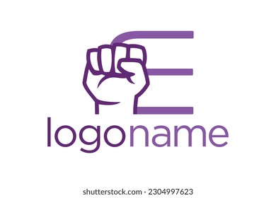 Concepto de puño mano y letra E. Muy adecuado para diversos fines comerciales también para ícono, logotipo, símbolo y muchos más.