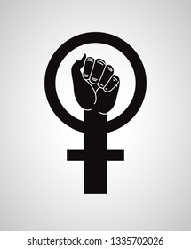 hand fist with female gender symbol