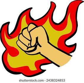 hand fist fire flame Mascot Vector illustration
