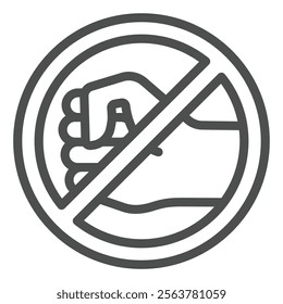 Hand fist forbidden line icon, stop war concept. Vector graphics. Prohibited fight and fist hitting sign on white background, outline style icon for mobile or web design