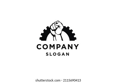 Hand fist with gear for industrial logo design vector illustration.