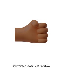 Hand fist gesture 3D vector illustration. Friendly fist bump, greeting. Afro human horizontally clenched arm, from the fingers. Strength or punch emoji icon isolated. Cartoon fight or protest symbol