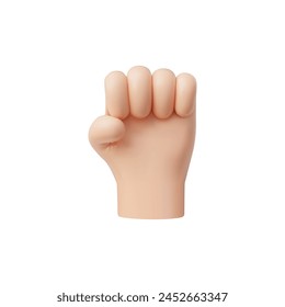 Gesto de puño de mano de la Ilustración vectorial 3D de los dedos. Lucha de caricaturas o símbolo de protesta. Saludo brazo humano apretado. Icono de emoji de Asistencia de fuerza o motivación aislado en blanco