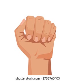 Hand in a fist. Gestured. Cartoon vector illustration. Girl power, feminism, freedom and women's rights concept. Black lives matter.