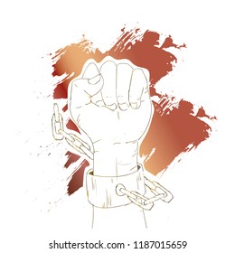 hand fist with handcuff broken chain illustration