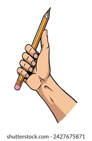 Hand fist holding pencil. Power of art concept. Tools for drawing. Motivation poster tool for drawing. Vector illustration flat style design