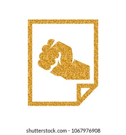 Hand fist icon in gold glitter texture. Sparkle luxury style vector illustration.