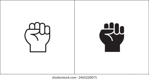 Hand fist icon. Strength hand fist gesture. Power hand symbol. Vector stock illustration. Flat and line design style. Isolated on white background.