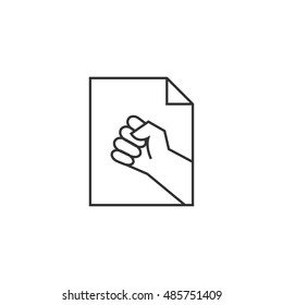 Hand fist icon in thin outline style. Vintage propaganda poster