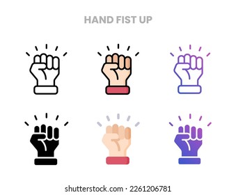 Hand Fist Up icons vector illustration set line, flat, glyph, outline color gradient. Great for web, app, presentation and more. Editable stroke and pixel perfect.