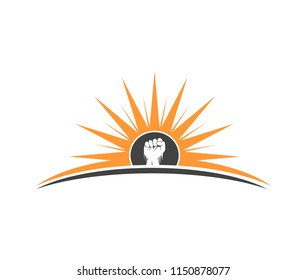 hand fist inside the sun vector logo design template