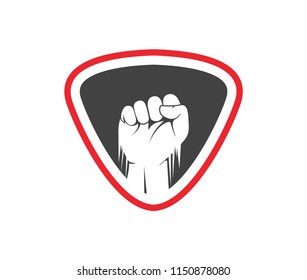hand fist inside a triangle vector logo design template