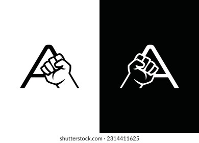 Hand fist and A letter black and white concept. Very suitable in various business purposes also for icon, logo, symbol and many more.