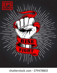 HAND FIST OLD RIBBON OR PRINT TEES AND BACKGROUND VECTOR