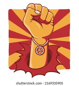 Hand Fist With Peace Bracelet Propaganda Style Poster Illustration