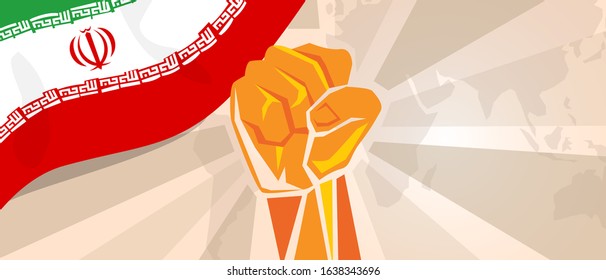 Hand fist people strong symbol of fight patriotic movement of Iranian people. Iran flag