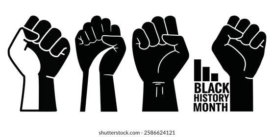 Hand fist punch hand of crowd protest in flat vector and silhouette with white background