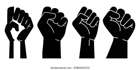 Hand fist punch hand of crowd protest in flat vector and silhouette with white background