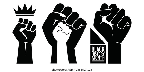 Hand fist punch hand of crowd protest in flat vector and silhouette with white background