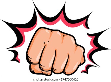 Hand, fist punching or hitting, comic pop art