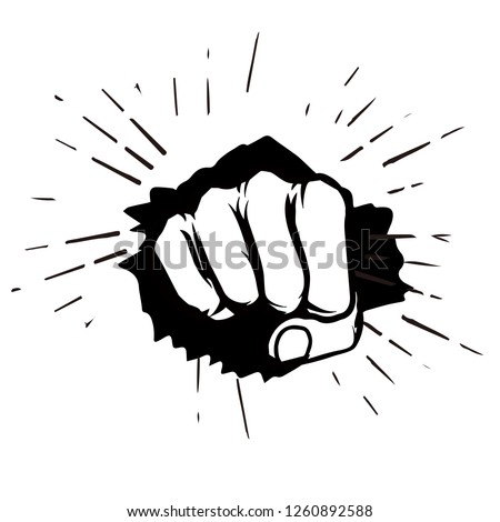 Hand, fist punching or hitting. Comic pop art, symbol. Vector illustration
