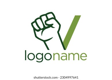 Hand fist and V letter concept. Very suitable in various business purposes also for icon, logo, symbol and many more.