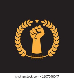 hand fisted award logo, black background vector illustration