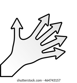 hand with five fingers like arrows  indicating the direction isolated on white background.