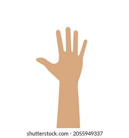 Mano con cinco dedos vector. Contando la mano del hombre con palma abierta mostrando el número cinco aislado. Verticalmente