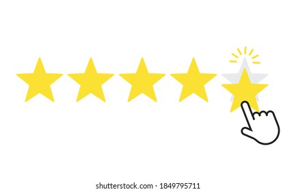 Hand and five stars customer rating. Business success five stars rating feedback ranking opinion.