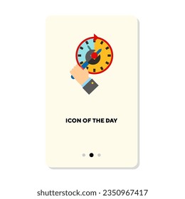 Hand fixing timer flat icon. Goal, deadline isolated sign. Business strategy, time management concept. Vector illustration symbol elements for web design and apps