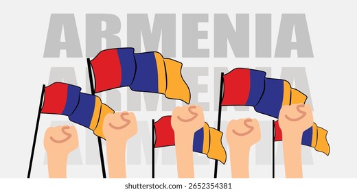 hand with flag of the Armenia or Armenia independence day vector illustration of Armenia flag with gray background banner or greeting card