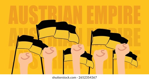 mão com bandeira do Império Austríaco ou do Império Austríaco ilustração do vetor do dia da independência do Império Austríaco bandeira com fundo amarelo banner ou cartão de saudação