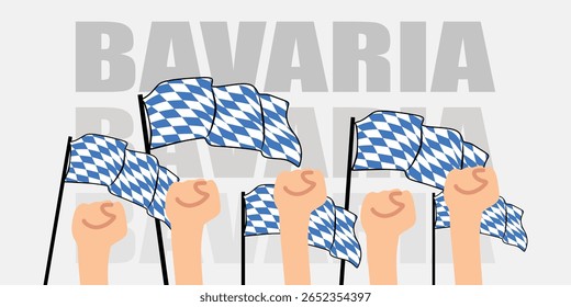 mão com bandeira da Baviera ou Baviera independência dia vetor ilustração da bandeira da Baviera com fundo cinza banner ou cartão de saudação
