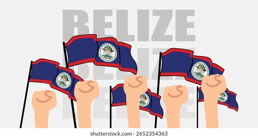 hand with flag of the Belize or Belize independence day vector illustration of Belize flag with gray background banner or greeting card