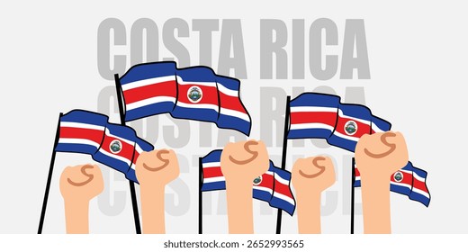 hand with flag of the Costa Rica or Costa Rica independence day vector illustration of Costa Rica flag with gray background banner or greeting card