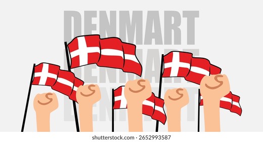 mão com bandeira da Dinamarca ou Dinamarca vetor dia da independência ilustração da Dinamarca bandeira com fundo cinza banner ou cartão de saudação