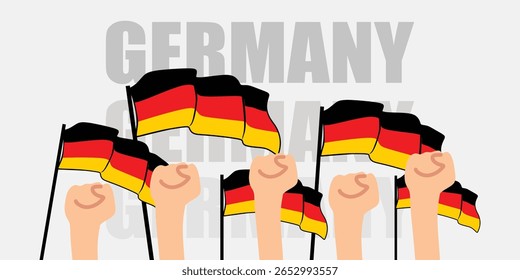 hand with flag of the Germany or Germany independence day vector illustration of Germany flag with gray background banner or greeting card