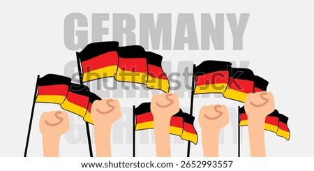 hand with flag of the Germany or Germany independence day vector illustration of Germany flag with gray background banner or greeting card