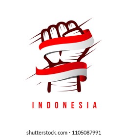 Hand and Flag Indonesia Vector Template Design Illustration