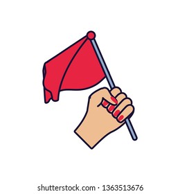hand with flag marker in stick isolated icon