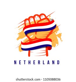 Hand and Flag Netherland Vector Template Design Illustration