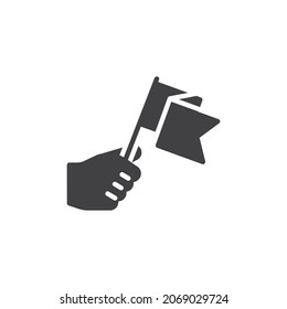 Hand with flag vector icon. filled flat sign for mobile concept and web design. Hand Holding Flag glyph icon. Achievement symbol, logo illustration. Vector graphics
