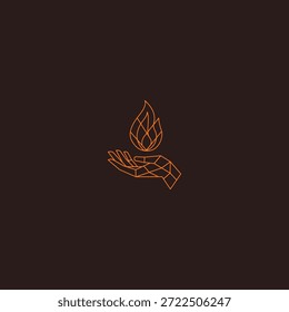 Hand- und Flammenlinien-Kunstlogo, das Kreation, Kraft und Inspiration symbolisiert.