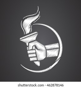 Hand with flaming torch. victory and hornor concept - vector illustration